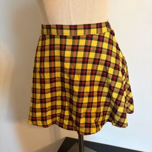 American Apparel Yellow Plaid Skater Skirt with Red & Black Tartan